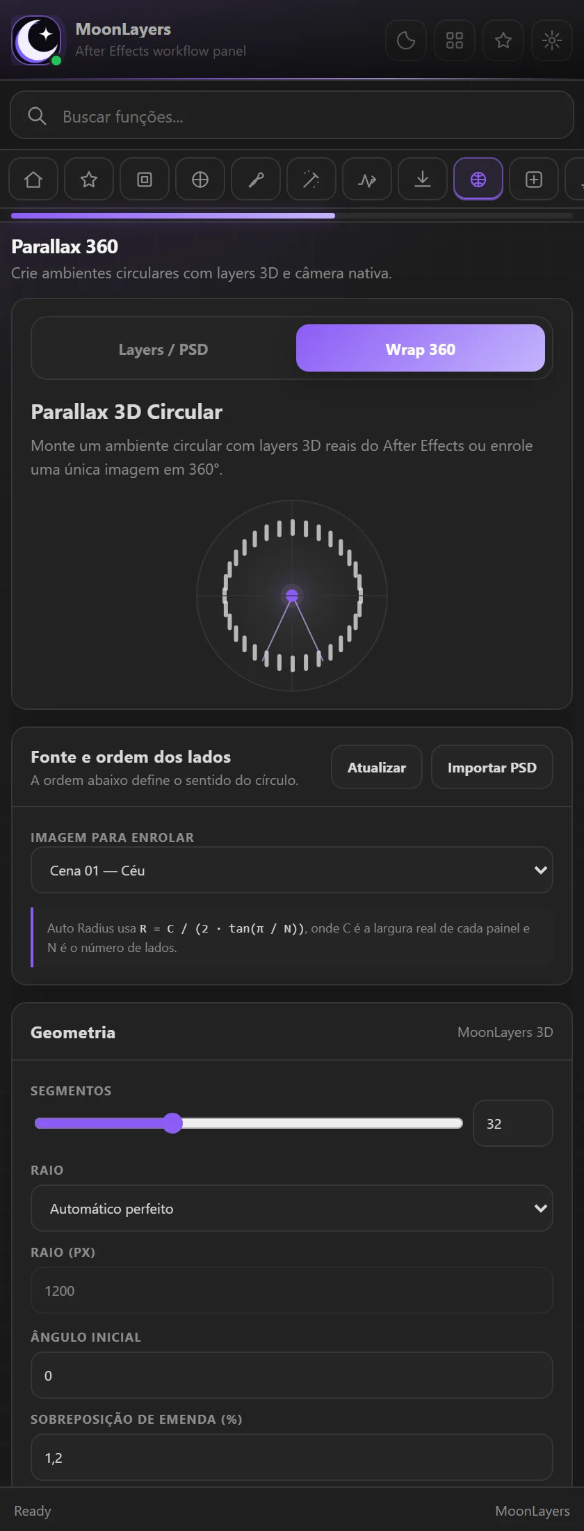 Parallax 360 no modo Wrap 360, com 32 segmentos.
